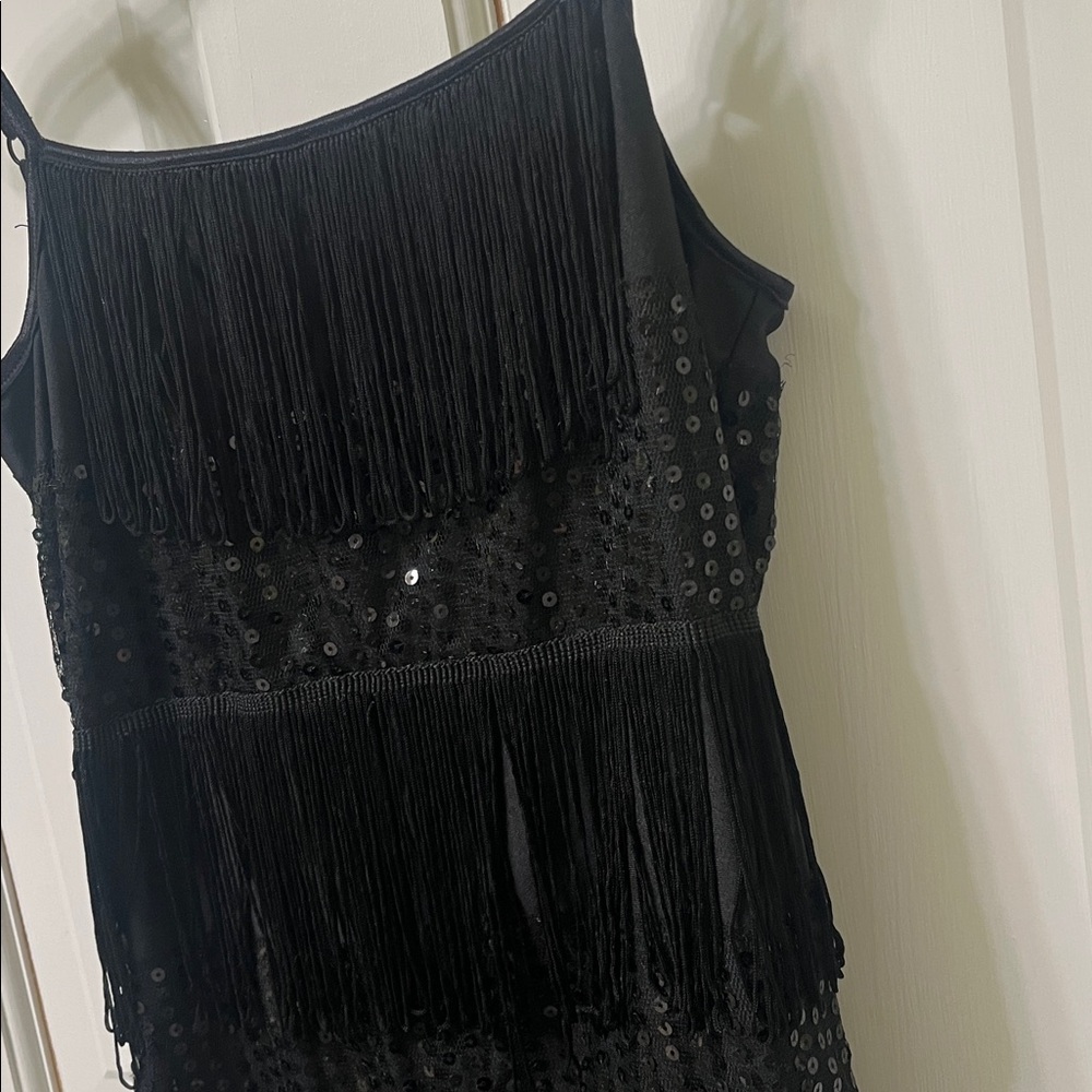Flapper Jazz Dance Bodysuit Fringe Dress with black sequins